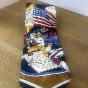 Tabasco Men's Necktie Tie Silk Jacquard Football American Flag Blue Made USA 57"
